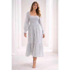 Bumpbabe Blue Floral Smocked Midi Dress S Long Sleeve Cottagecore Boho Spring